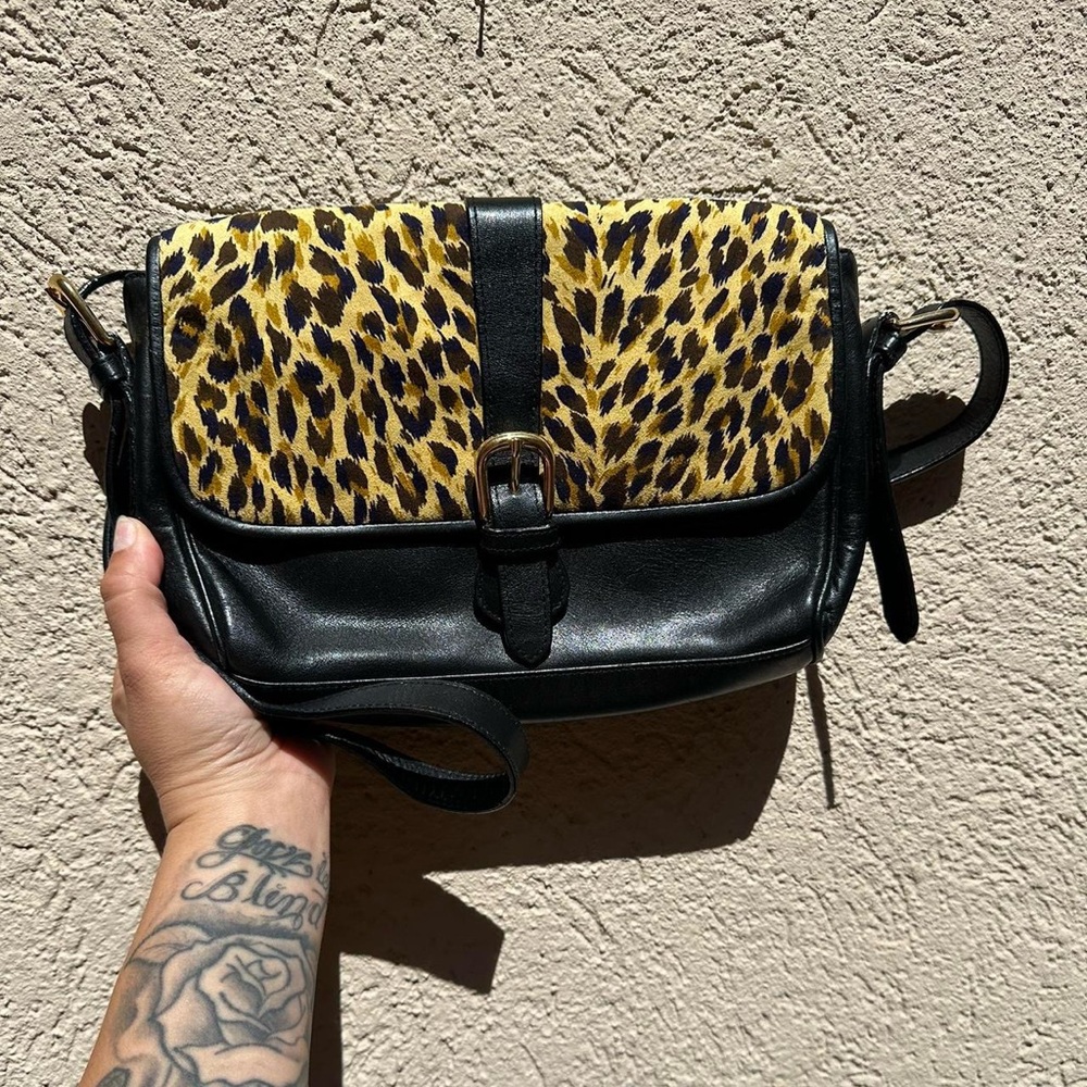 Leopard Print Black Leather Women's Bag